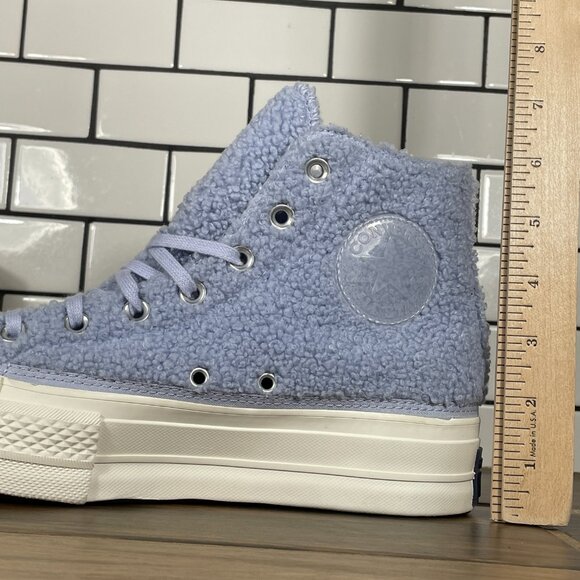 Converse CTAS Lift Hi Womens 8.5 Shoes Ghost Steel Egret Sherpa Platform Sneaker - Picture 9 of 12